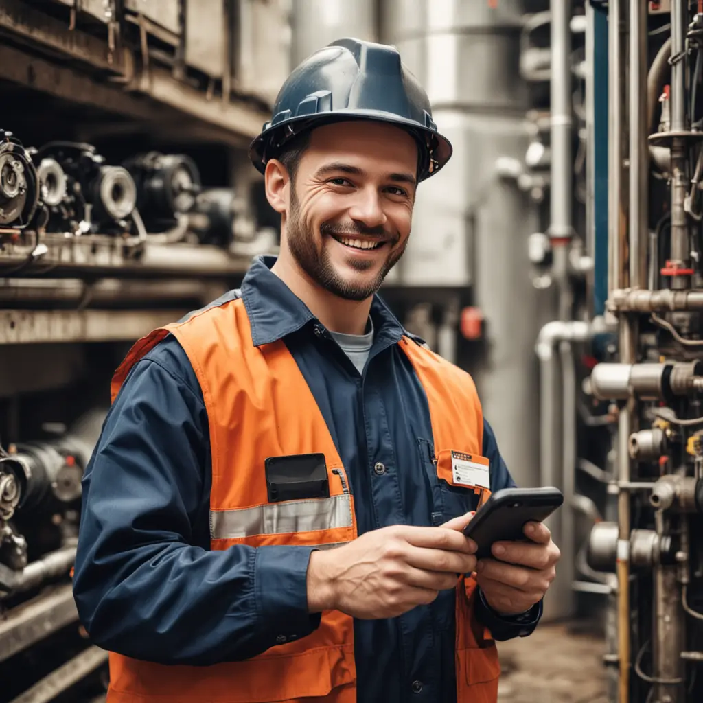 Técnico de mantenimiento usando Rondinc para inspecciones