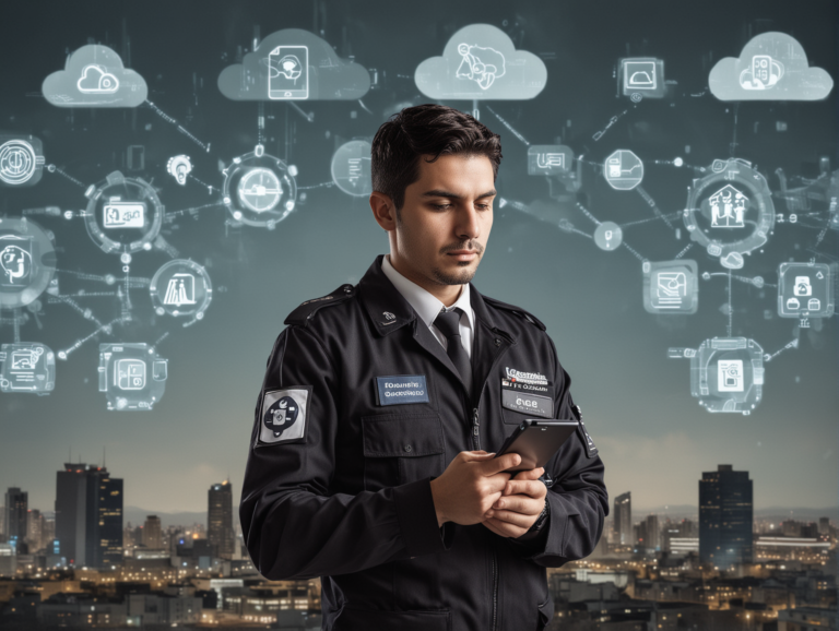 Security guard using a mobile device for a Guard Tour Patrol System