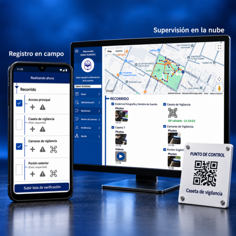 Rondinc: aplicación móvil para control de rondines con códigos QR y panel web con mapa, evidencias y trazabilidad.